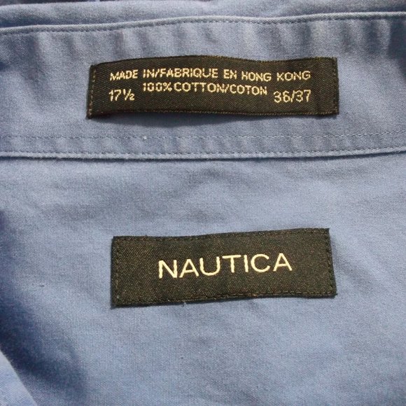 Nautica Blue Cotton Dress Shirt 17 1/2 Long Sleeve - Picture 4 of 4